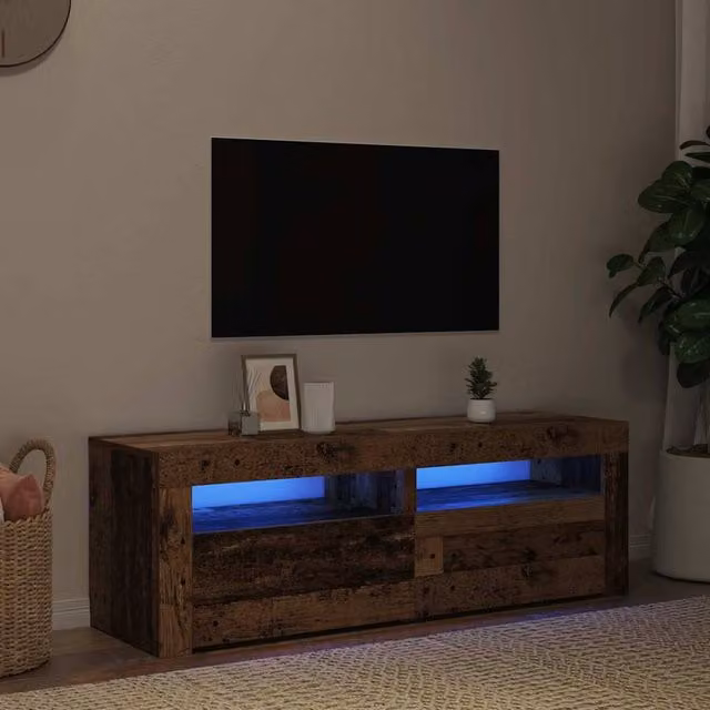 Berkfield Home TV Cabinet with LED Lights in Old Wood Brown, W/D/H: 120 x 35 x 40 cm – 1
