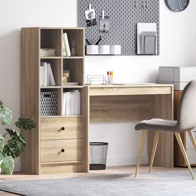 Berkfield Modern Writing Desk with Storage in Sonoma Oak and Beige – 1