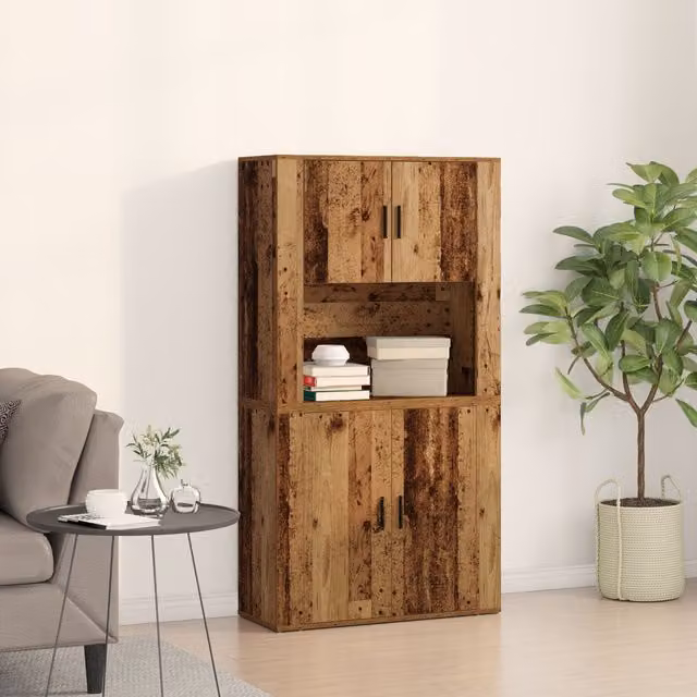 Berkfield Home Old Wood Highboard in Brown, W/D/H: 80 x 33 x 150 cm – 1