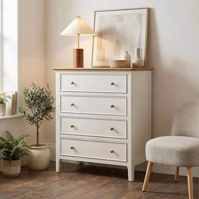 FurnitureboxUK Belle 4 Drawer Solid Oak and Cream Chest of Drawers