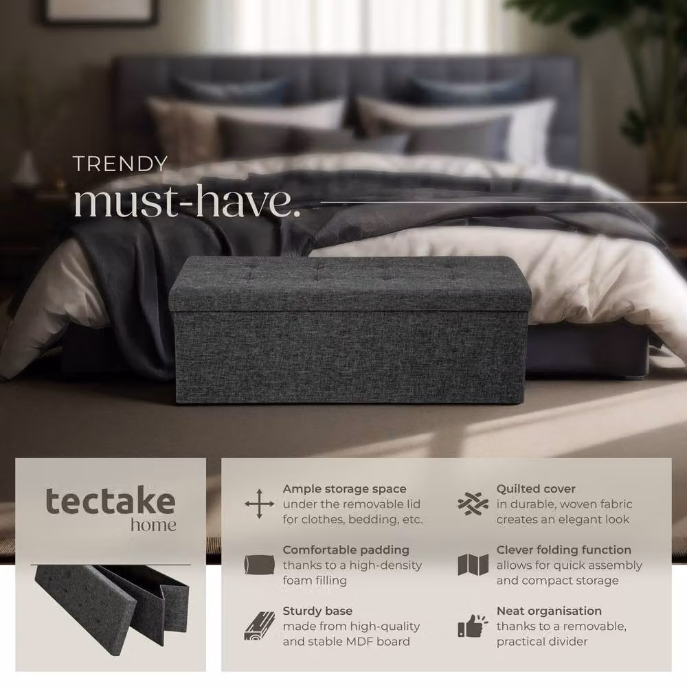 tectake Storage Stool in Grey Fabric with Removable Cover – 2