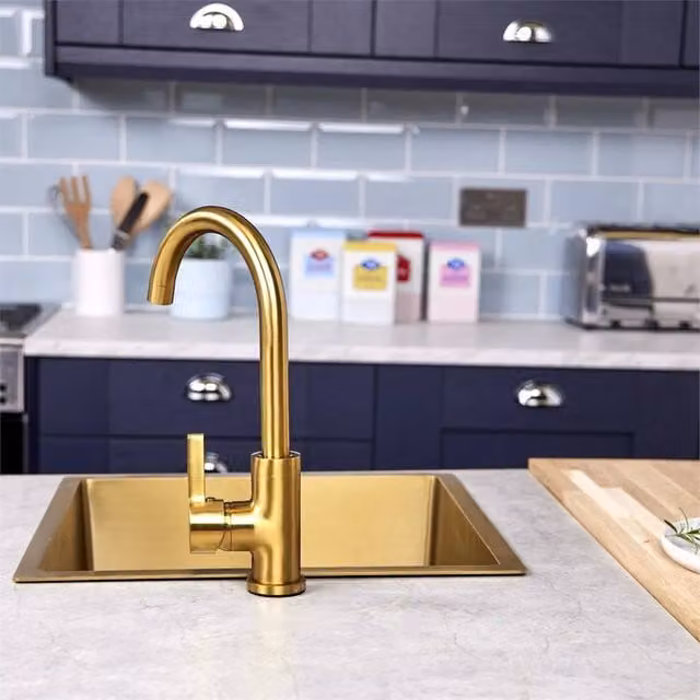 Nordara Gold Single Lever Kitchen Sink Mixer Tap with Swivel Swan Neck