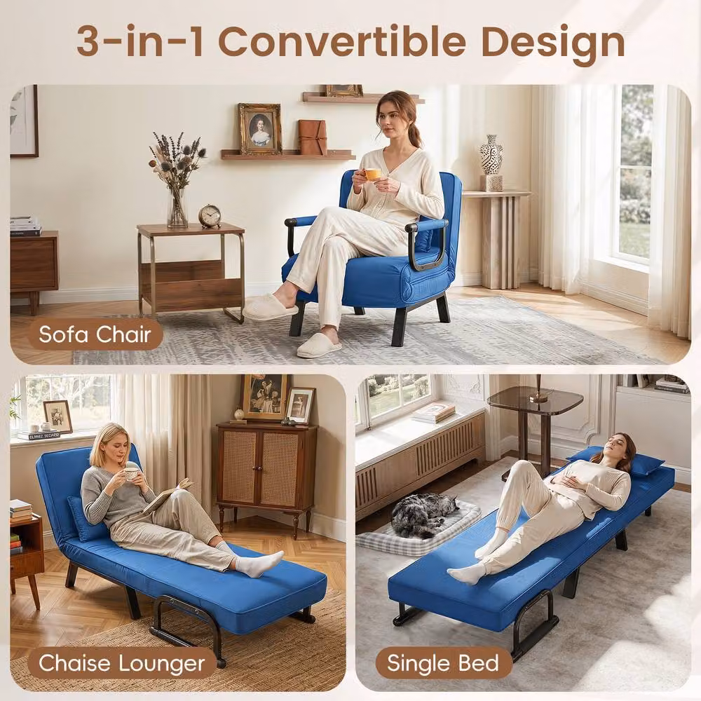 Costway 3-in-1 Convertible Sleeper Chair and Folding Sofa Bed with Adjustable Backrest in Blue – 6