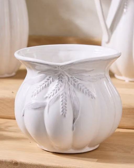 Dibor Traditional White Ceramic Tabletop Plant Pot, H 14 cm, Dia 15 cm
