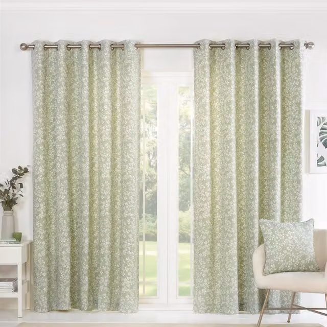 Sundour Sade Floral Eyelet Curtains in Green and White, Width: 117 cm, Drop: 229 cm