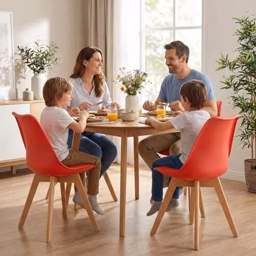 Bravich LTD Rocco Tulip Dining Chair with Red Synthetic Leather Cushion and Beech Wood Legs – 2