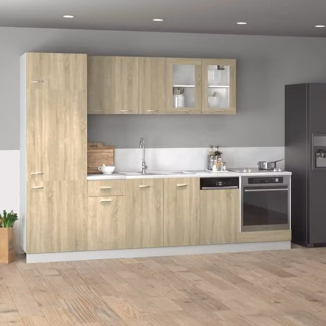 Berkfield Home Lyon 8 Piece Kitchen Cabinet Set in Sonoma Oak Brown