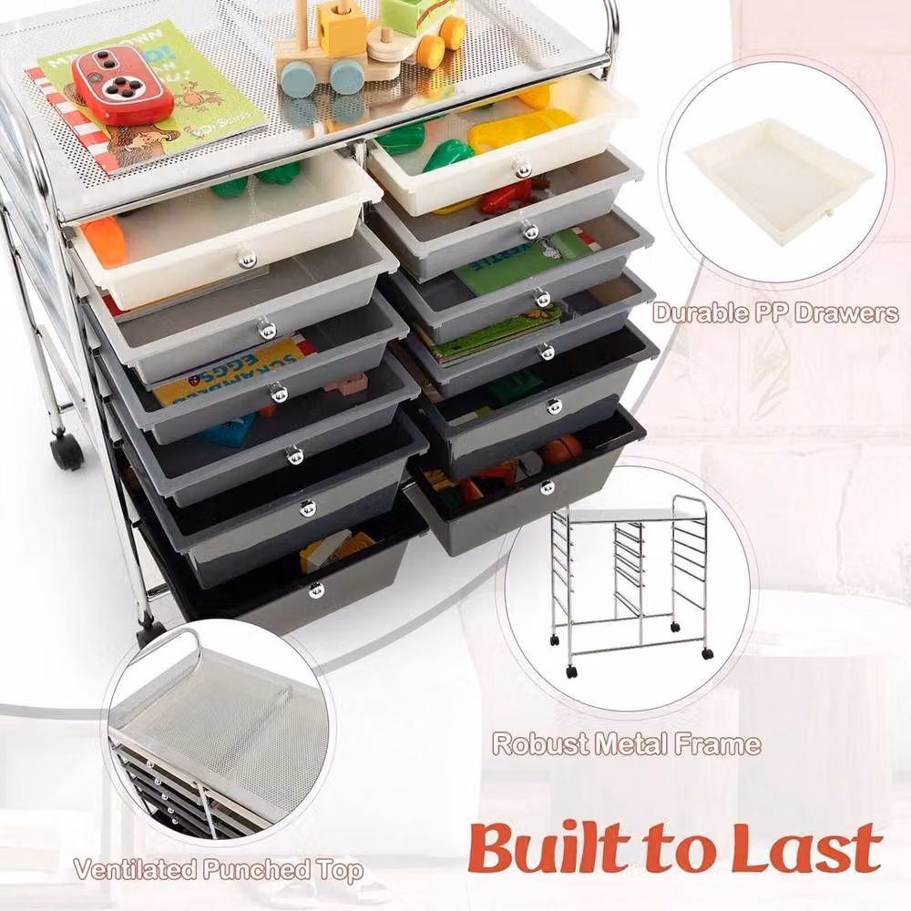 VOGREX 12-Drawer Rolling Lightweight Office Storage Cart in Multicolour – 5