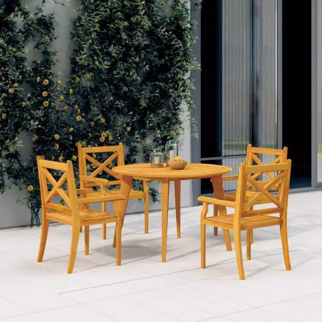 Berkfield Home Brown Acacia Solid Wood Garden Table, Diameter: 110 cm, Height: 75 cm – 1