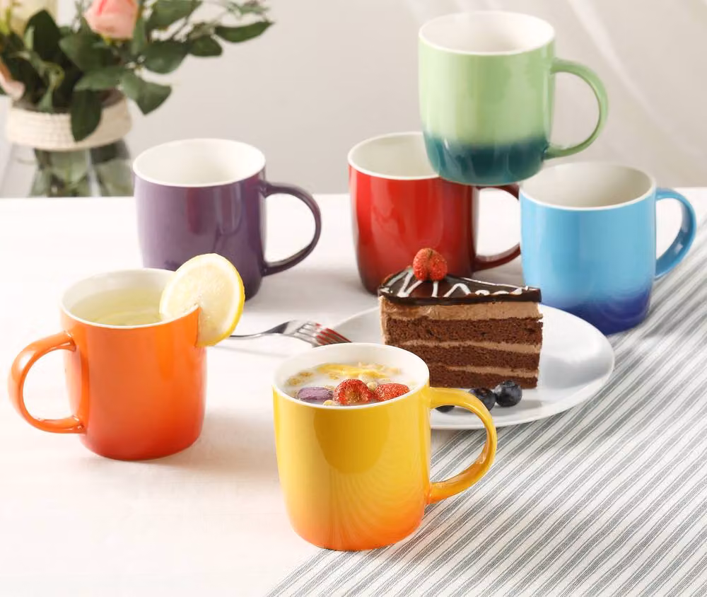 Simpa Set of 6 Multicolour Rainbow Stoneware Mugs, 350ml – 2