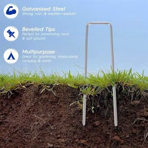 Harbour Housewares Galvanised Steel Weed Membrane Pegs, Silver, 60 Pack – 2