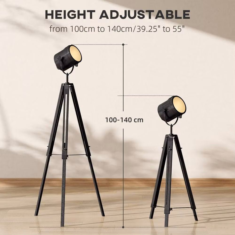Wyld Haus Suta Industrial Tripod Searchlight Floor Lamp in Black Wood and Metal with Adjustable Head – 4