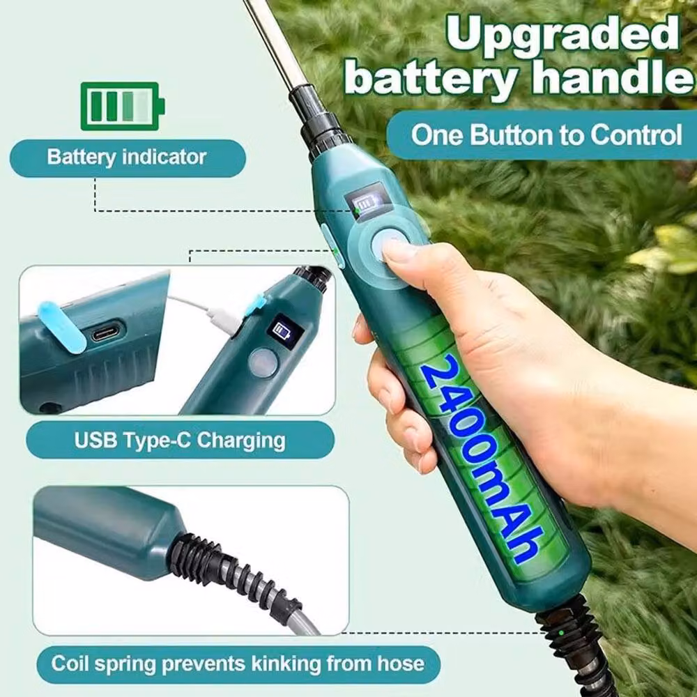 EONLION Rechargeable Electric Sprayer with Telescopic Wand and Multi-Pattern Nozzle in Green – 3