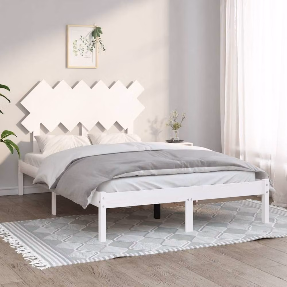 Berkfield Home Beautiful Solid Wood Pine Bed Frame, White, W/D/H: 140 x 190 cm – 2