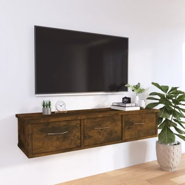 Berkfield Home Smoked Oak Wall Cabinet, Brown, W: 88 cm, D: 26 cm, H: 18.5 cm