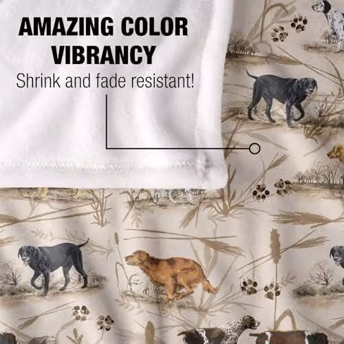 JQ Licensing Hunting Breeds Dog Pattern Super Soft Fleece Throw Blanket, White, W/D/H: 152 x 127 cm – 2