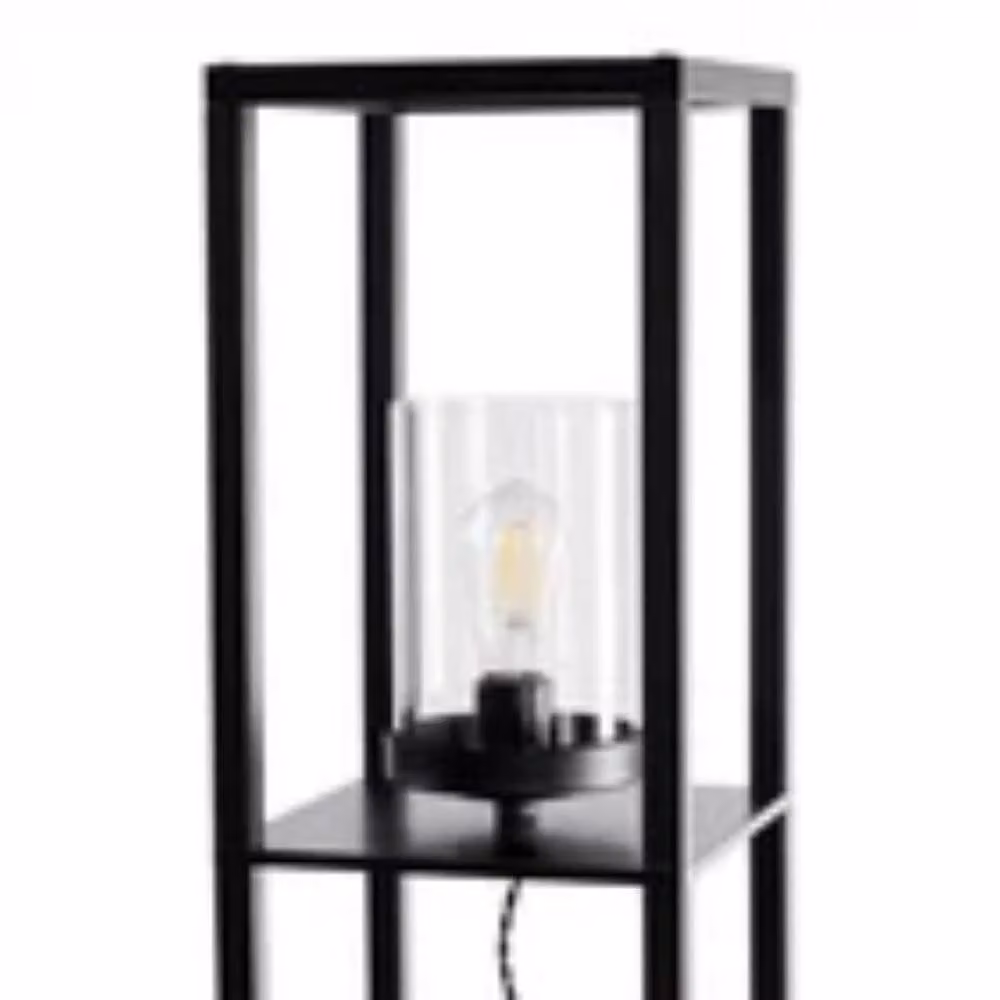Havendro Modern Shelved Floor Lamp with Transparent Glass Shade in Black, H 160.5 x W 26.0 x D 26.0 cm – 2