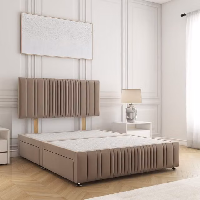 BSSPOKE Rosie Plush Velvet Divan Bed with 24 inch Headboard, 2 Drawers and Footend in Bronze, Small Double, W/D/H: 120 x 200 cm