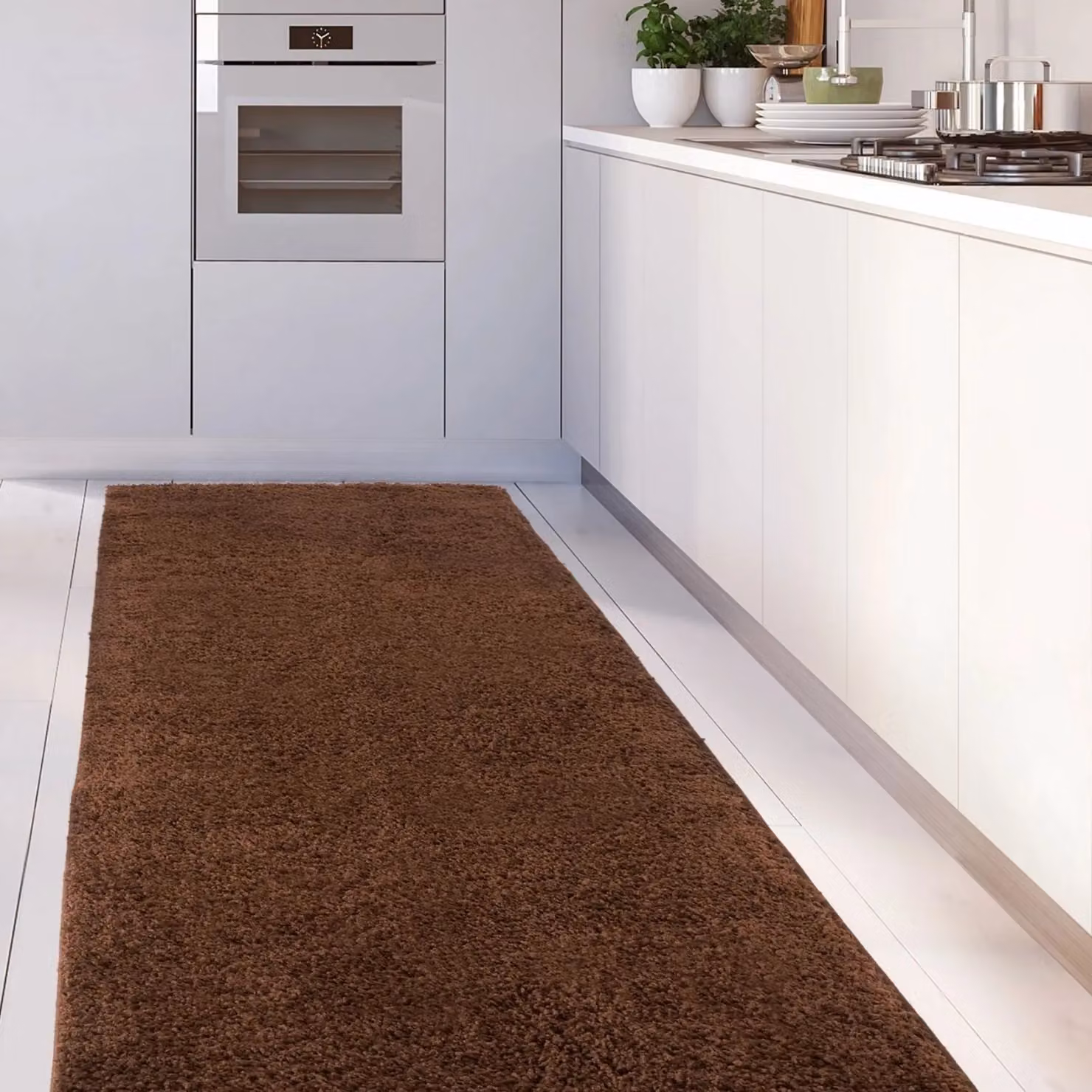 THE RUGS Soft Plain High Pile Shaggy Rug, Brown, W: 60 cm, L: 110 cm – 5