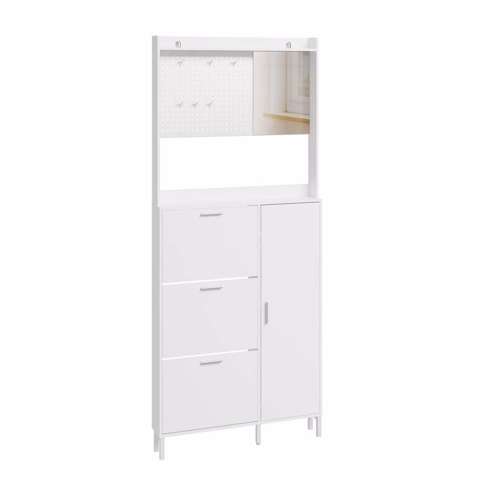 SoBuy Modern Slim White Shoe Cabinet with Mirror and Tilting Compartments – 2