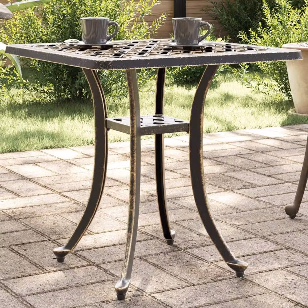 Berkfield Home Bronze Cast Aluminium Garden Table in Brown W/D/H: 53 x 53 x 53 cm – 2