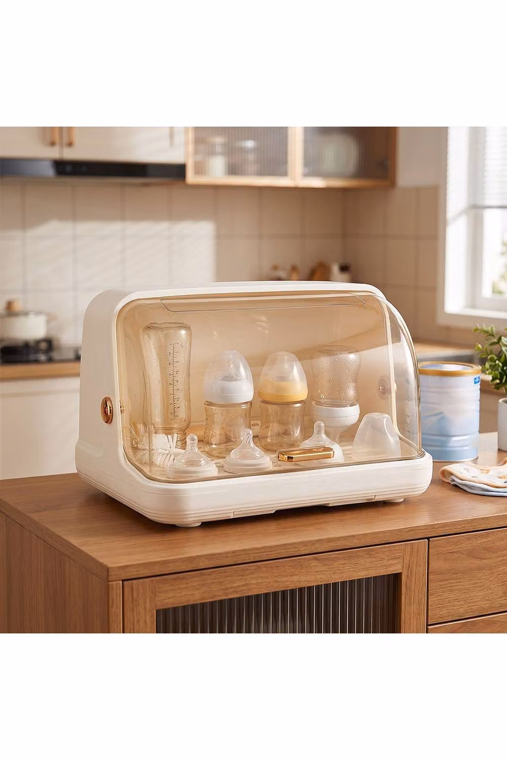 Living and Home Baby Bottle Drying Rack and Storage Box with Lid and Handles in Beige and Transparent Plastic – 2