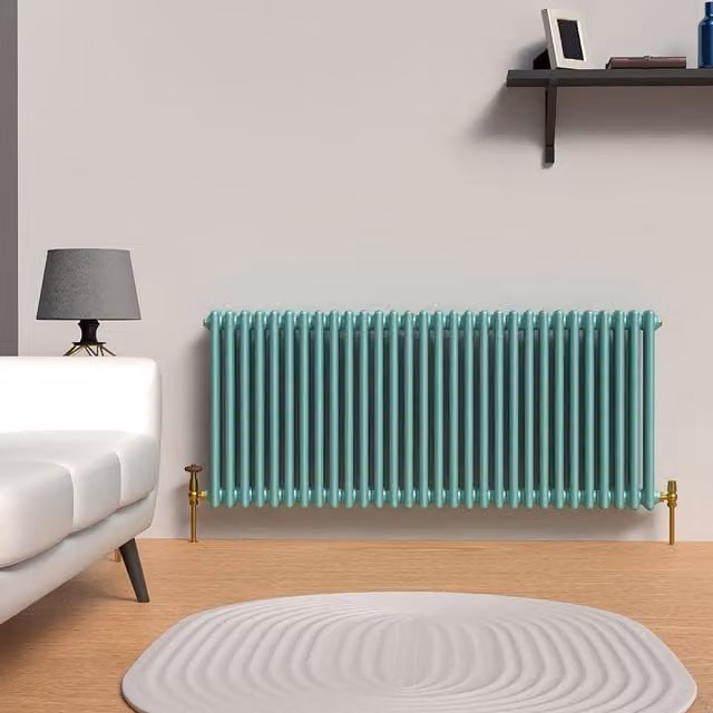 Lux Heat Horizontal Column Radiator in Light Aqua Green, 3 Column, H 137 cm x W 60 cm
