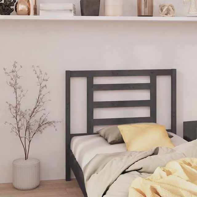Berkfield Home Grey Rustic Solid Pine Wood Bed Headboard W/D/H: 96 x 4 x 100 cm