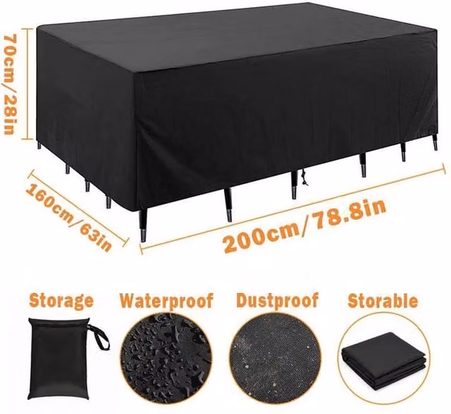 YnysTec Heavy Duty Waterproof Garden Patio Furniture Cover, Black, W/D/H: 200 x 160 x 70 cm – 1
