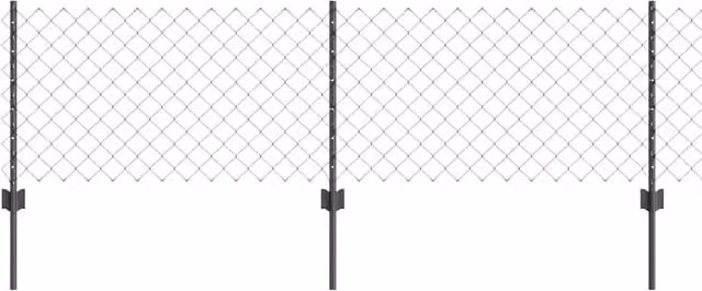 Berkfield Home Grey Steel Chain Link Fence with 22 U-Profile In-Ground Posts, W: 25 m, H: 0.6 m – 1