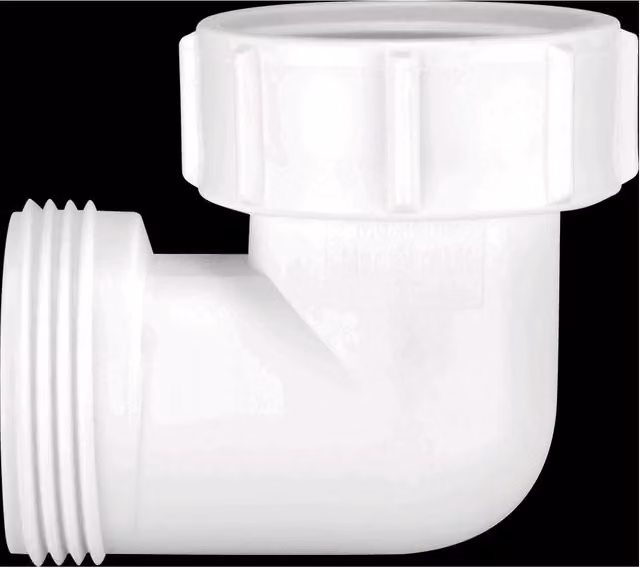 McAlpine 1.25 inch 90 degree Plastic Bend with Female Inlet Nut and BSP Male Connector in White – 1