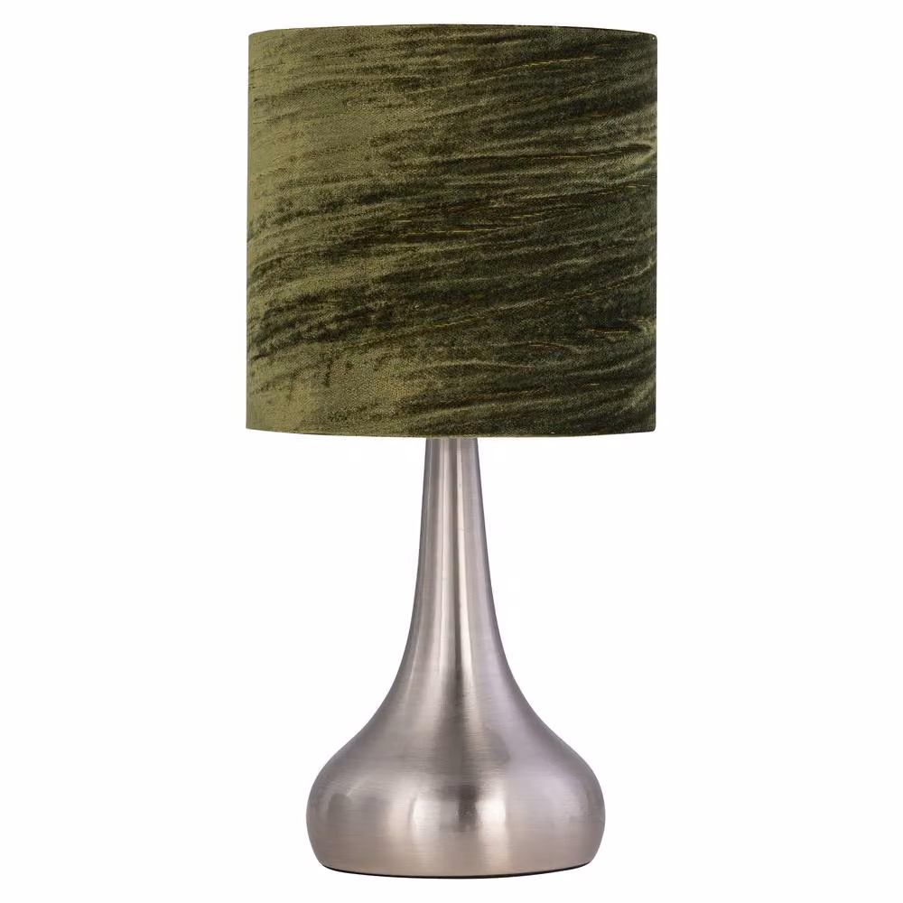 First Choice Lighting Romana Set of 2 Brushed Chrome Touch Table Lamps with Green Fabric Shades – 2