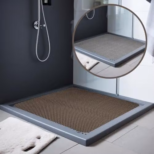Nicoman Reversible Non-Slip Anti-Mold Bath Mat in Grey and Brown, Square 60 x 60 cm