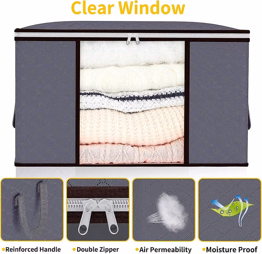YnysTec 4-Piece Zipped Clothes Storage Bags and Wardrobe Organiser Boxes, Grey, W/D/H: 40 x 60 x 35 cm, 40 x 35 x 40 cm – 5