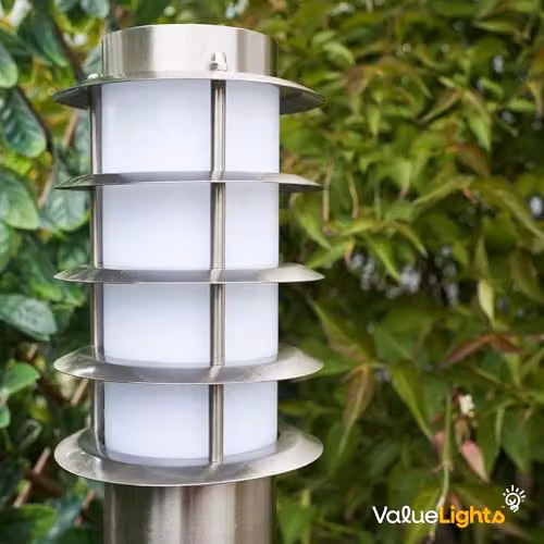 ValueLights Wharf Modern Stainless Steel Outdoor Bollard Lantern Light in Silver – 4