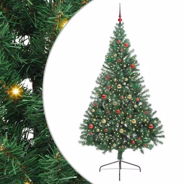 Berkfield Home Artificial Pre-lit Christmas Tree in Green, Height: 210 cm