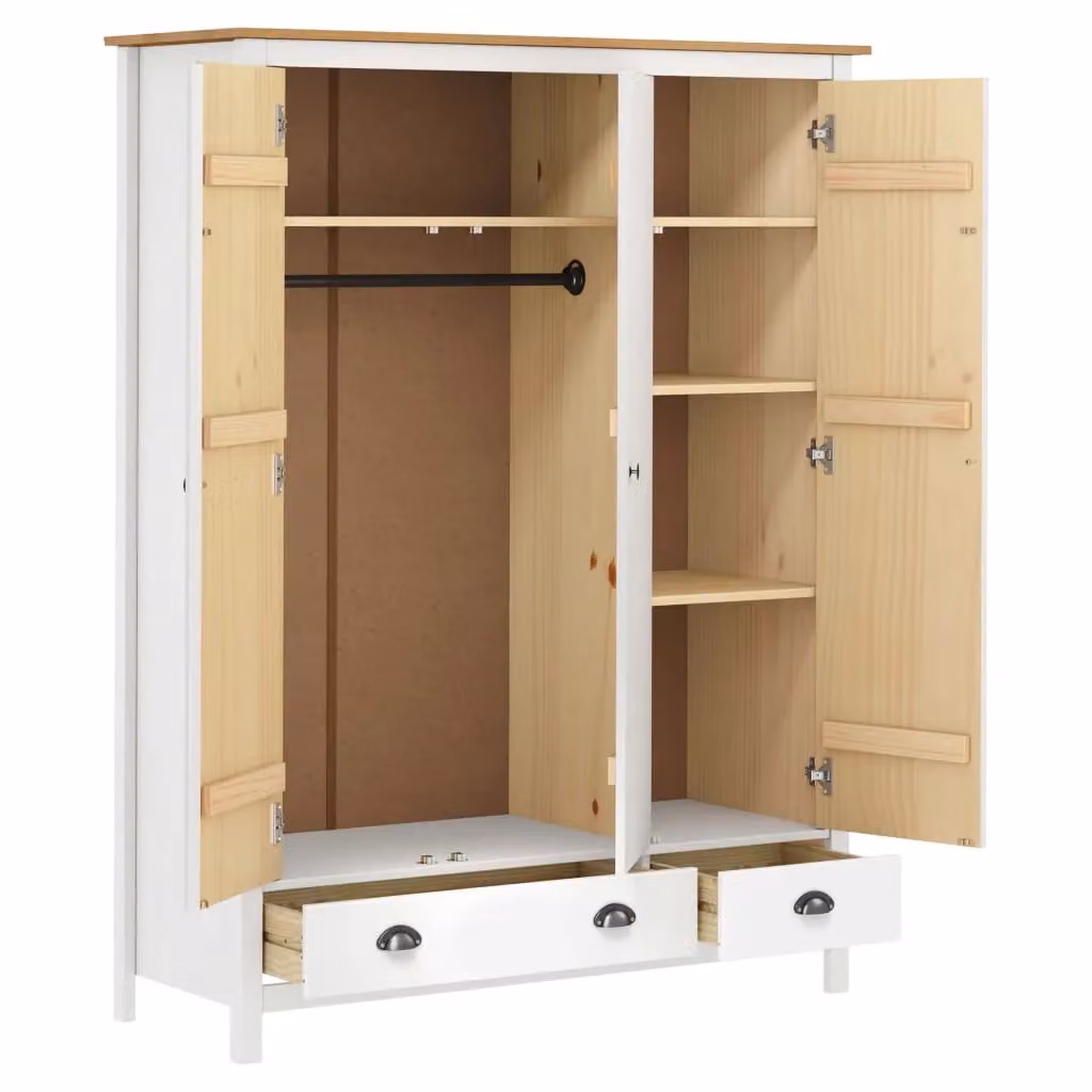 Berkfield Home Hill 3-Door Wardrobe in White Solid Pine Wood, W/D/H: 127 x 50 x 170 cm – 2