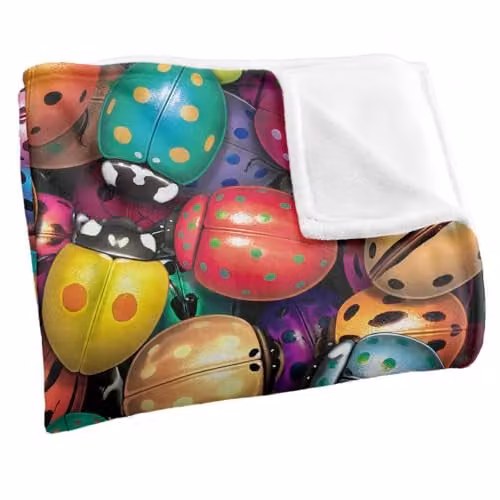 JQ Licensing Royce McClure Beetlemania Colorful Beetle Pattern Super Soft Fleece Throw Blanket, Multicolour and White, W/D/H: 152 x 127 cm – 2