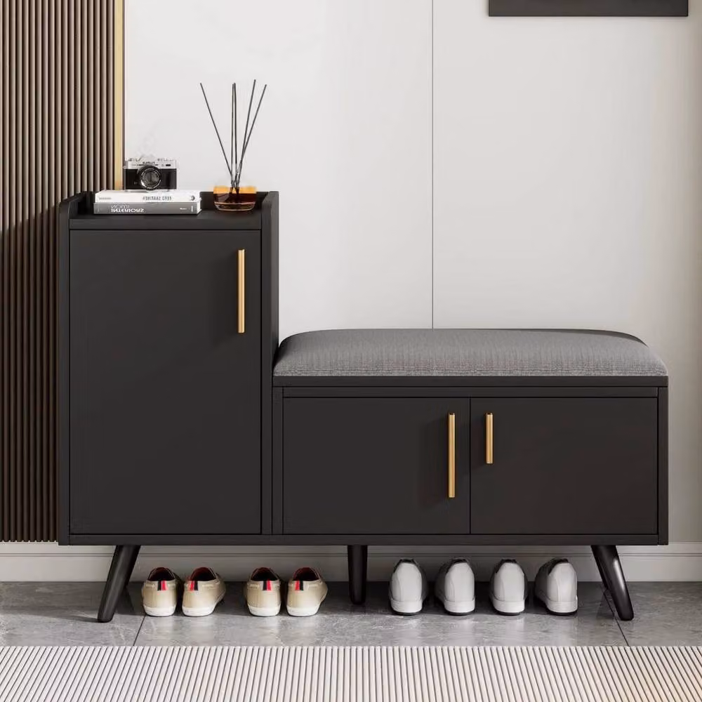KORVIXA Black Shoe Bench Storage Cabinet with W/D/H: 100 x 100 x 56.5 cm – 3