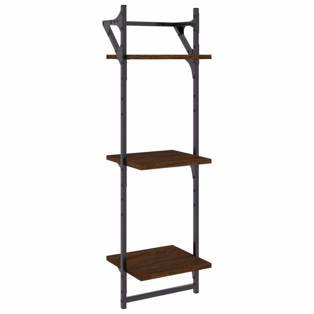 Berkfield Home Beautiful 3-Tier Wall Mounted Shelves with Bars, 2 Pieces, Brown Oak, W/D/H: 30 x 25 x 100 cm – 3