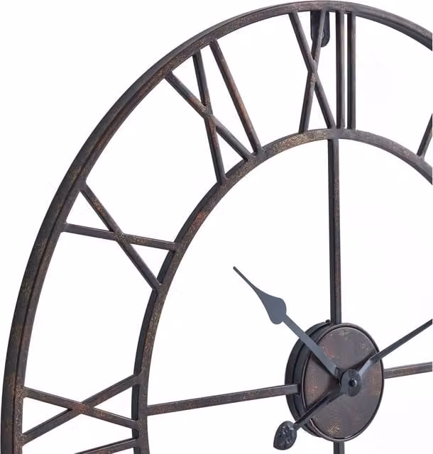 KDMK Bronze Skeleton Round Metal Wall Clock, Industrial Geometric Design, Diameter: 80 cm