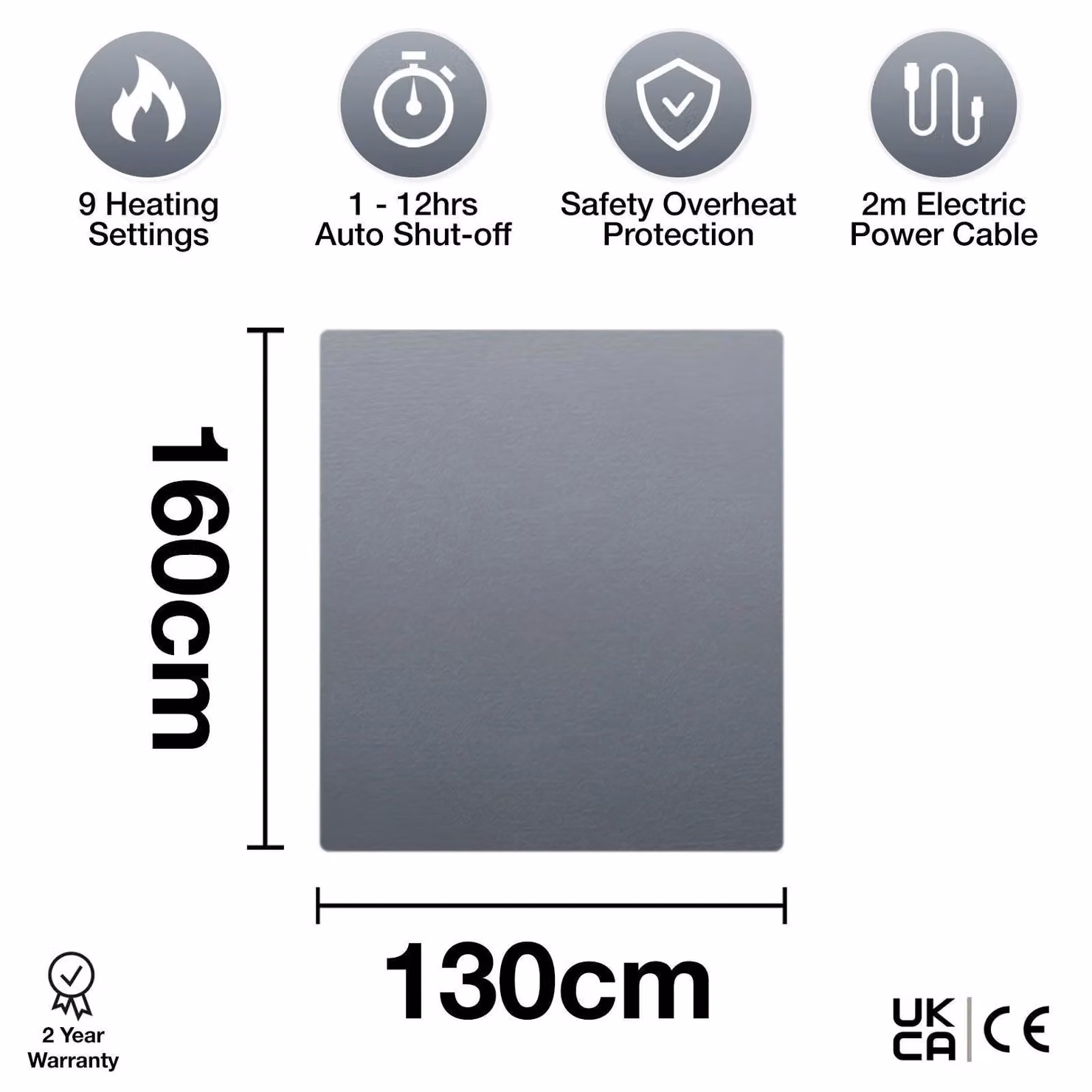 Purus Grey Faux Fur Polyester Heated Electric Throw Blanket, W/D/H: 160 x 130 cm – 2