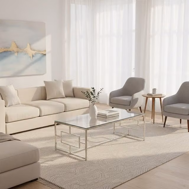Interiors by Premier Modern Rectangular Glass Coffee Table with Silver Metal Base