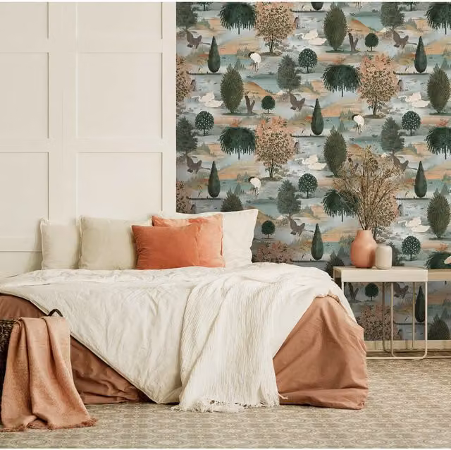 Holden Decor Swan Lake Landscape Animal Wallpaper in Orange and Multicolour