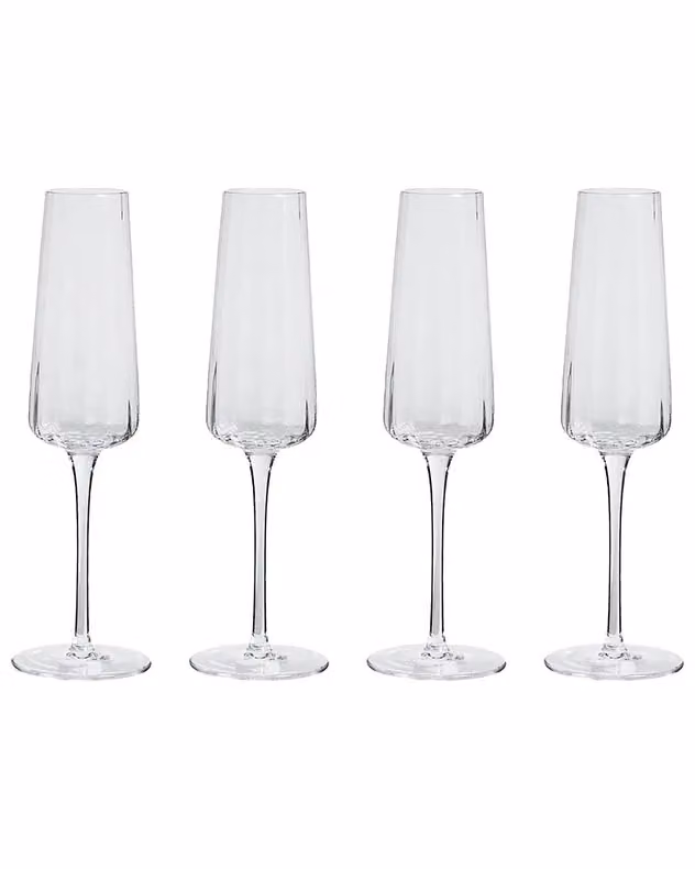 Dibor Set of 4 Ribbed Vintage Champagne Flute Glasses, 280ml, Clear – 2