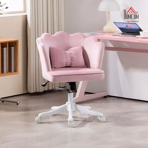 HOMCOM Pink Velvet Task Chair for Home Office with 360 Degree Swivel and Castors, W/D/H: 66 x 62 x 88 cm – 2