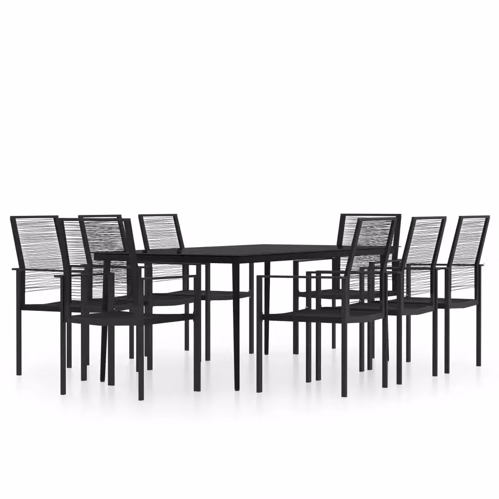 Berkfield Home 9 Piece Modern Garden Dining Set in Black Matt Rattan and Glass – 2