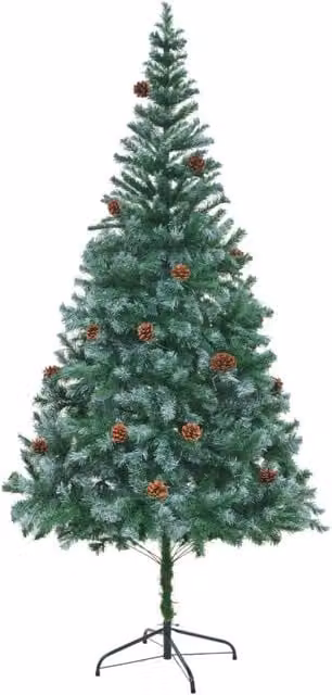 Berkfield Home Artificial Christmas Tree with Pinecones, Green and White, Height: 210 cm – 1