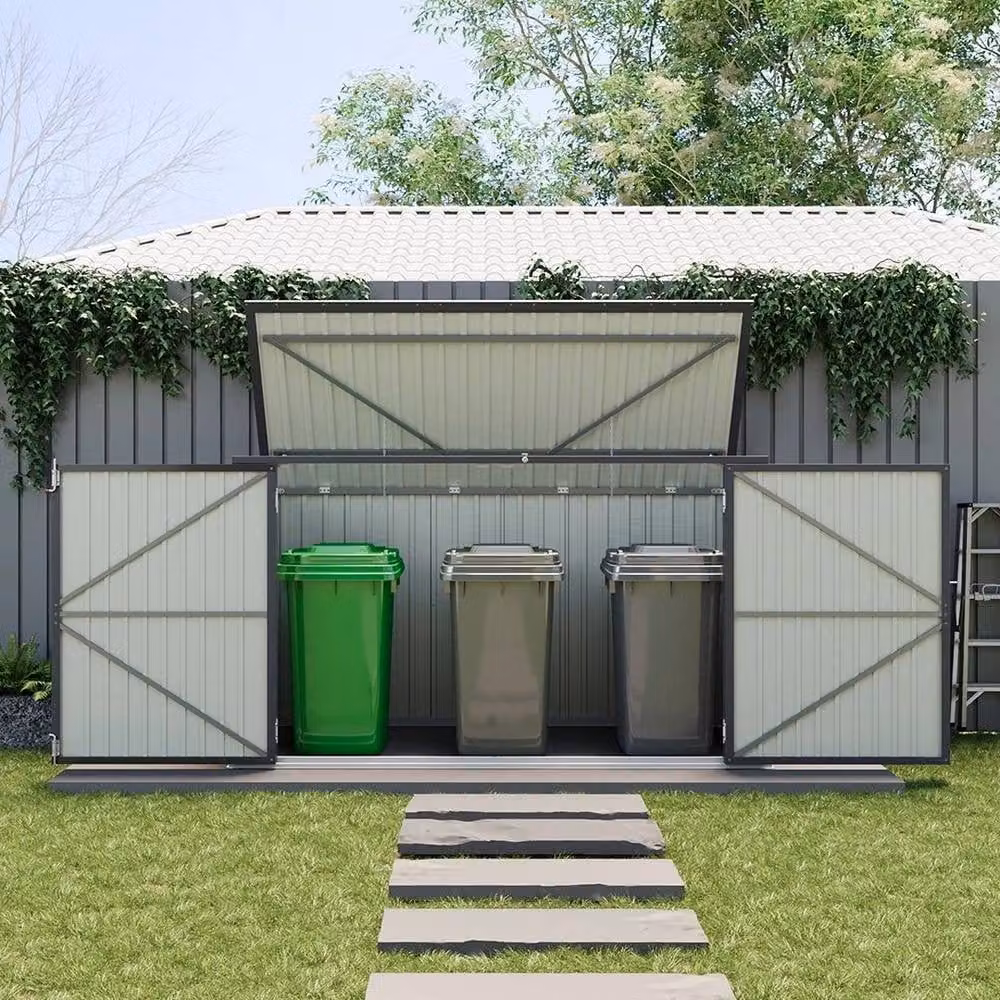 FLAVORA Large Outdoor Bin Store Storage Shed in Black, Pent Roof Lean-to Design – 5