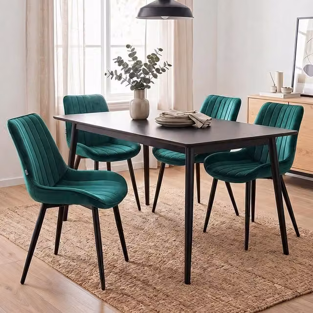 Livingandhome Set of 4 Modern Green Velvet Upholstered Dining Chairs